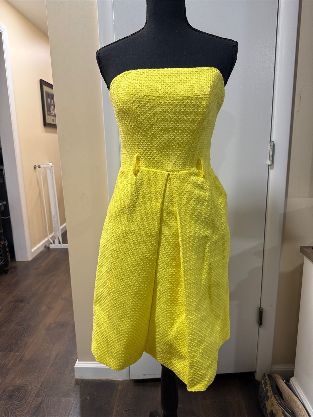 Milly of New York Strapless Textured Lemon Yellow Cocktail Dress